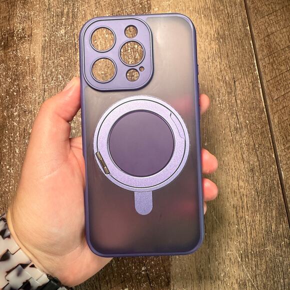 Temdan Magnetic iPhone 16 Pro Case 360 Rotatable Ring Stand MagSafe Purple - Picture 1 of 7